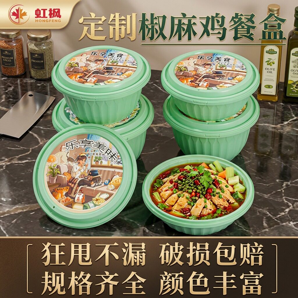 虹枫一次性餐盒圆碗带盖便当外卖打包饭盒饭店食品级沙拉碗汤碗