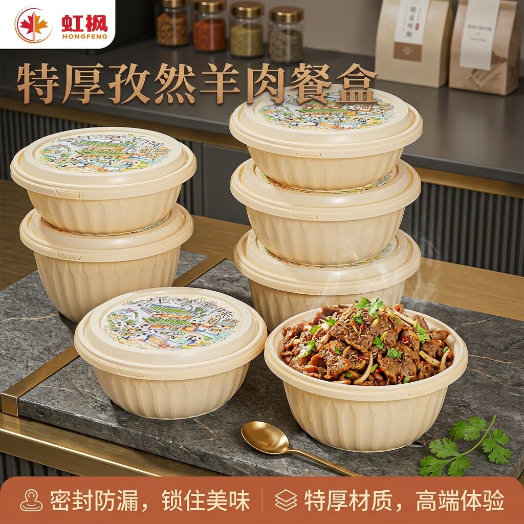 虹枫一次性餐盒圆碗带盖便当外卖打包饭盒饭店食品级沙拉碗汤碗