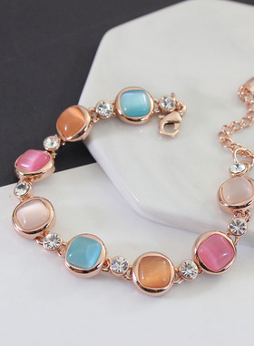 高级感大气方形猫眼石镶钻手环