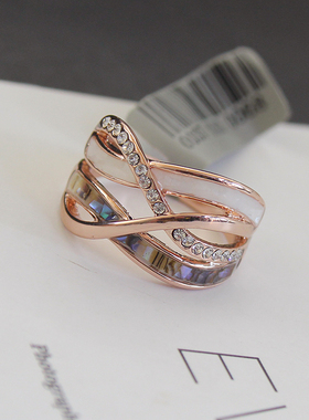 高级感天然彩色贝壳几何饰品戒指