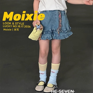 阔腿热裤 末写童装 女童木耳边拼接牛仔短裤 新款 33299 2026夏季