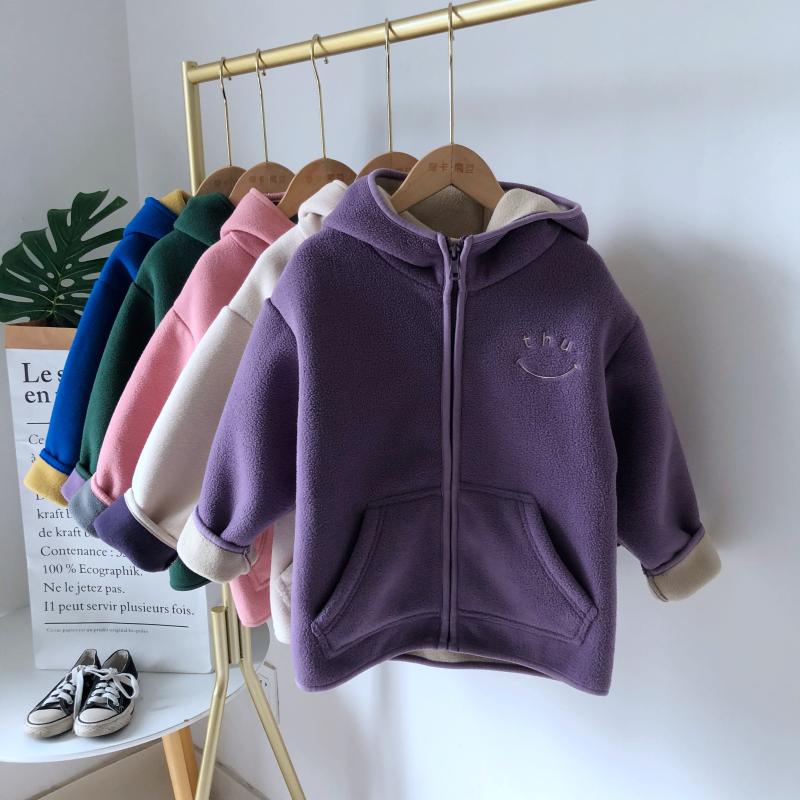 品牌童装冬季连帽撞色摇粒绒外套