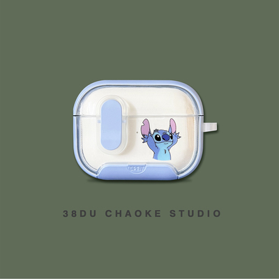 史迪仔【弹盖锁扣式】手机支架Airpodspro2/3代耳机壳史迪奇适用苹果AirPods4主动降噪保护套小众创意二三四