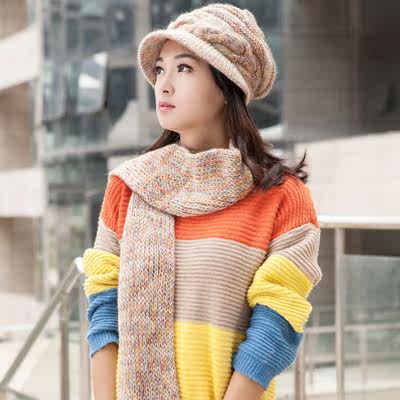 卓朵帽子两件套女士冬天 秋冬季毛线帽围巾韩版羊毛时尚毛呢针织