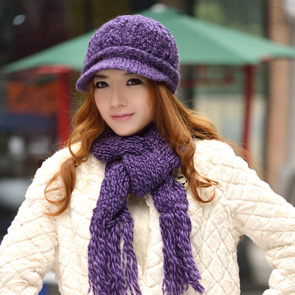 卓朵新款包邮韩版羊毛线帽子围巾两件套 女士 秋冬韩版潮可爱加厚
