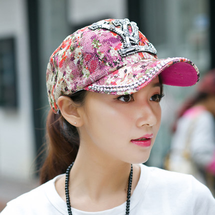 卓朵 帽子女夏天韩版潮透气棒球帽蕾丝印花太阳时尚鸭舌帽遮阳帽