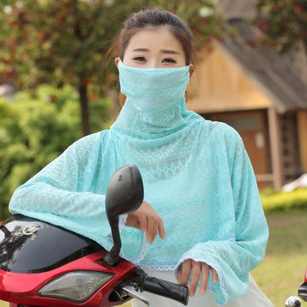 夏季女骑车遮阳防晒衣服口罩 披肩一体蕾丝防晒披肩防紫外线防尘