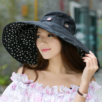 超大沿沙滩帽太阳帽女士遮阳帽夏凉帽双用防紫外线防晒可折叠户外