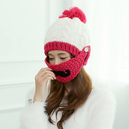 冬天帽子2015新款加绒毛线帽女潮加厚保暖骑车口罩挡风护耳可爱帽