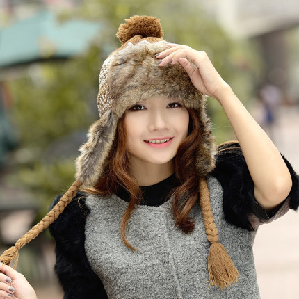 兔毛帽子女冬天针织毛线加厚雷锋帽时尚韩版加绒保暖护耳冬季皮草