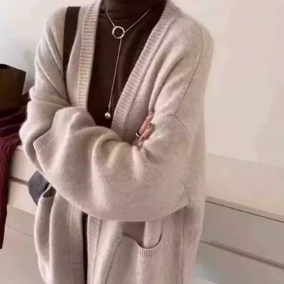 中长款100纯羊毛针织开衫外套