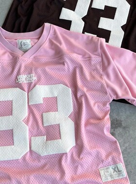 美式Y2k嘻哈新哥特V领字母印花运动短袖的街头服装情侣图案T恤