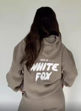 爆尺寸Y2K卫衣卡其色发泡欧美whitefox衣款跨境现货帽衫hooide裤