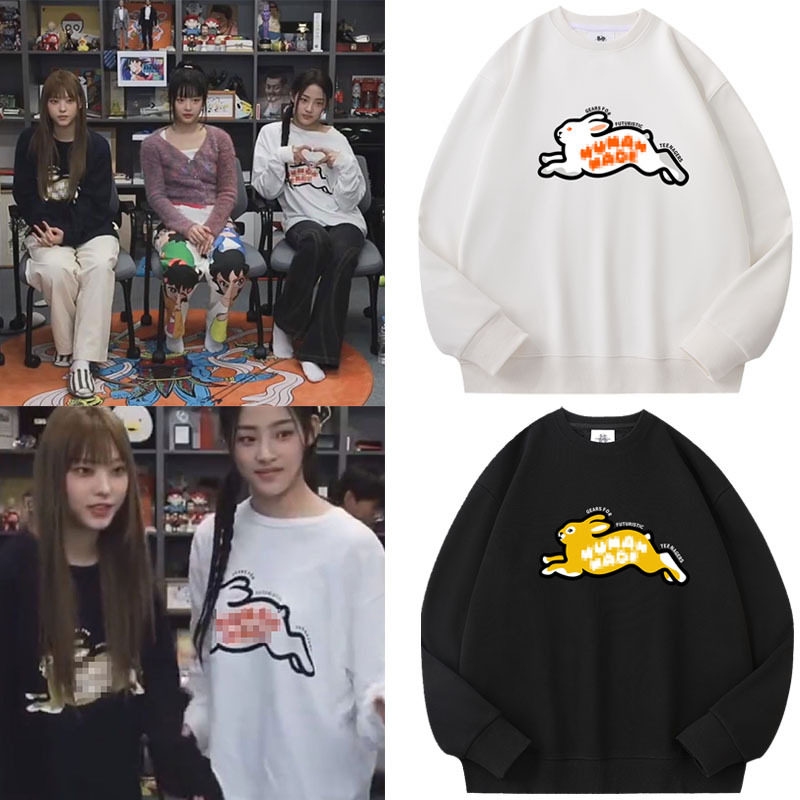 NewJeans姜海粼HAERIN金敏智MINJI同款宽松套头印花加绒纯棉卫衣