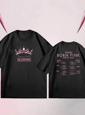 blackpink智秀LISA珍妮BORNPINK演唱会2023同款皇冠印花短袖T恤女