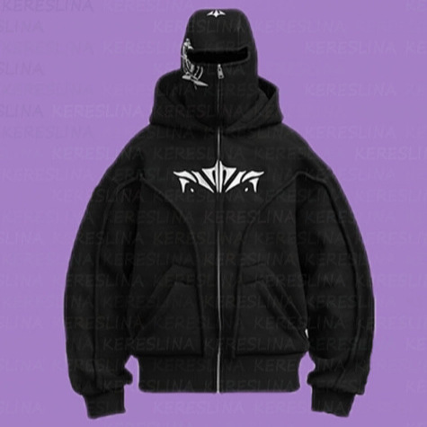 thumbnail for 2025 American fashion brand two-hat bandit design hooded zipper cardigan sweatshirt Y2K windproof high street jacket men