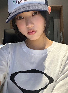 NewJeans姜谐粼Haerin同款棉质宽松男女简约打底衫夏印花短袖T恤