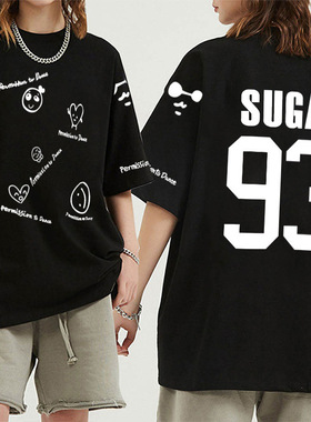 跨境新款防弹少年团T恤 日韩休闲上衣夏季短袖套头衫93suga