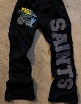 外贸2025新款流行SAINTS系列字母印花Y2K青少年休闲阔腿裤长裤女