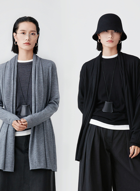 SOORAM极简风羊毛混纺外套女春秋宽松中长款简约休闲针织衫女开衫