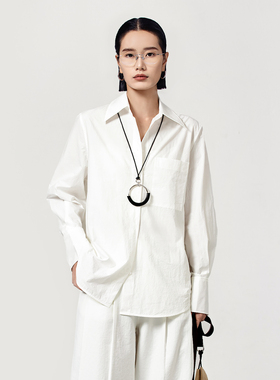 素韧丨100%棉高级感休闲衬衣女长袖宽松简约松弛感白色衬衫女上衣