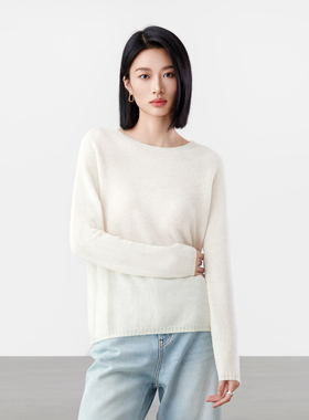 素韧无缝一体成型休闲针织衫女套头 宽松慵懒风全羊毛薄毛衣女