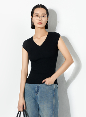 素韧丨高端凉感醋酸羊毛针织衫女夏 V领修身显瘦薄款上衣女小衫
