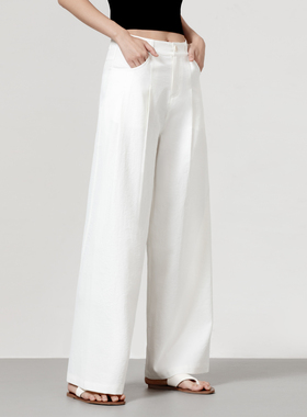素韧丨进口定制凉感神裤 静奢风纯白色阔腿裤女夏宽松直筒休闲裤