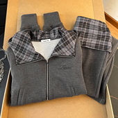 套装 巨好看 纹拼接连帽开衫 卫衣女休闲长裤 早秋一整套 学院风格