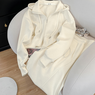 氧气初恋 !韩系chic连帽短款开衫卫衣外套女休闲阔腿裤早秋套装