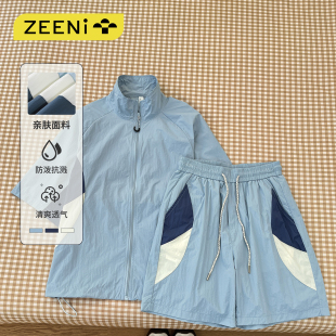 撞色Polo衫 户外羽毛球运动套装 防泼拒水短袖 女休闲短裤 衬衫 ZEENI