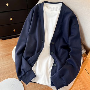 叠搭麻豆！韩式慵懒chic上衣女早秋藏蓝卫衣开衫外套白色t恤套装