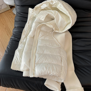初冬独特超好看棉衣！轻薄保暖连帽棉服女针织拼接小个子短款外套