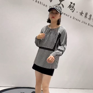 6199女权贵族初秋新品 拼接蕾丝花边工艺洋气减龄遮肉衬衫 大码 女装