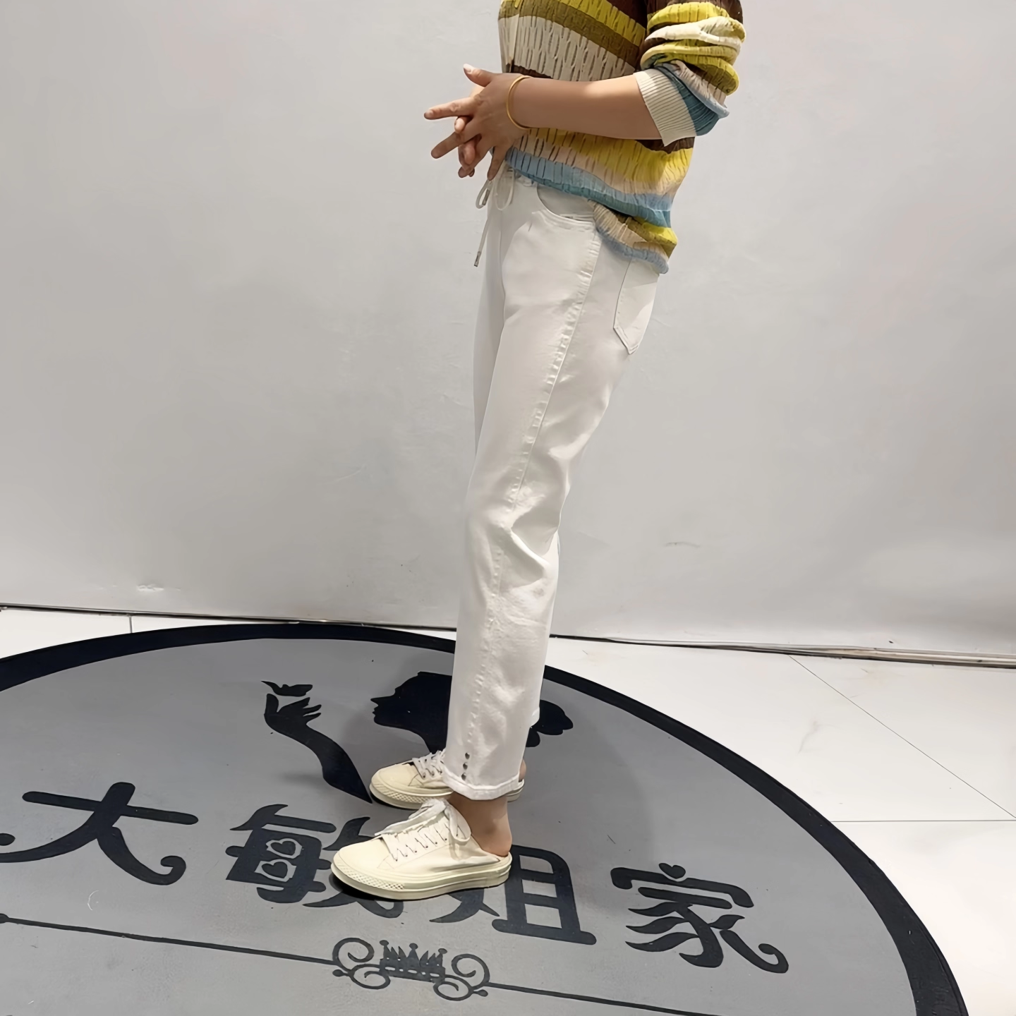 柏菲蒂8895春季新款牛仔裤加大码女装胖妹妹松紧腰显瘦白色烟管裤,女装/女士精品,大码裤装,淘宝优惠券,粉丝福利购,淘宝优惠卷