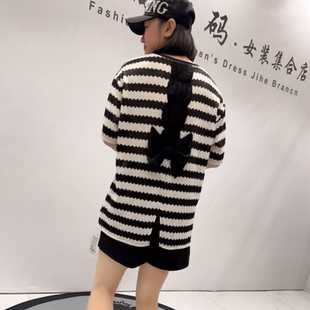 新款 加大码 女权贵族3687夏季 欧货条纹衫 女 女装 胖妹妹减龄显瘦短袖