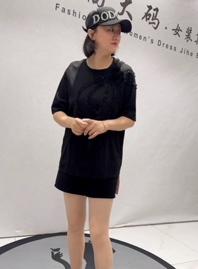 芮娜依莲1253春装新款欧货打底衫加大码女装胖妹妹重工休闲大T恤