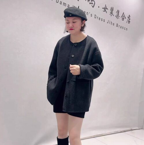 9151芮娜依莲初冬新款欧货羊绒大衣加大码女装胖妹妹显瘦气质外套