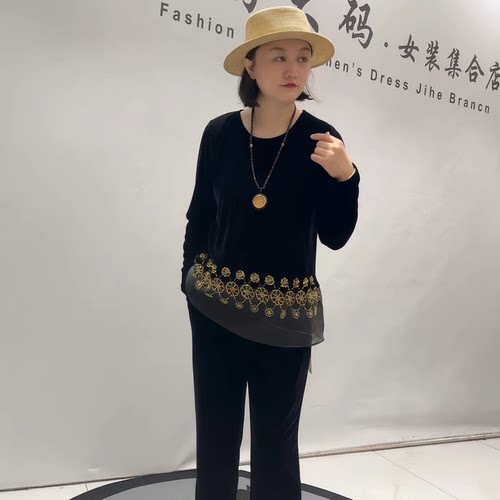 芮娜依莲秋季新款大码丝绒衫上衣