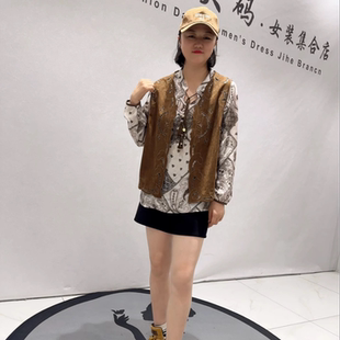 新款 胖妹妹气质衫 欧货衬衫 女装 搭马夹两件套大码 芮娜依莲5495春装