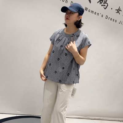 天娇一生水夏季新款大码格子短袖