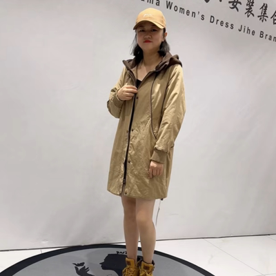 芮娜依莲秋冬中长款连帽薄棉服女