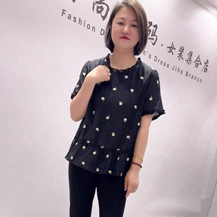 加大码 1853芮娜依莲夏季 新款 欧货短袖 胖妹妹宽松显瘦气质上衣 女装
