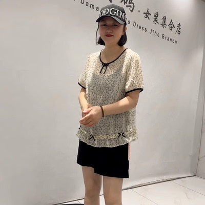 芮娜依莲夏季新款大码雪纺衫短袖