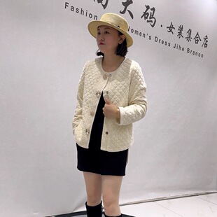 8073女权秋冬新款欧货小香风薄棉服外套加大码女装胖妹妹开衫