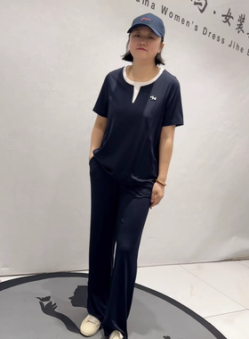 5666芮娜依莲夏季新款欧货宽松显瘦短袖搭长裤两件套装加大码女装