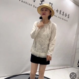8056芮娜依莲秋季新款欧货蕾丝衫长袖加大码女装胖妹妹气质打底衫