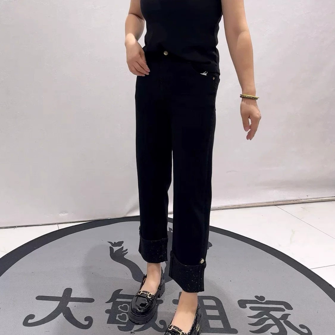 柏菲蒂7109秋季新款牛仔裤加大码女装胖妹妹松紧腰显瘦百搭烟管裤