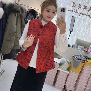 胖妹妹气质马甲开衫 女装 欧货国风马夹加大码 5558芮娜依莲年货新款