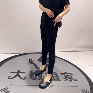 5098芮娜依莲夏季新款欧货松紧腰满钻打底裤大码女装胖妹妹八分裤